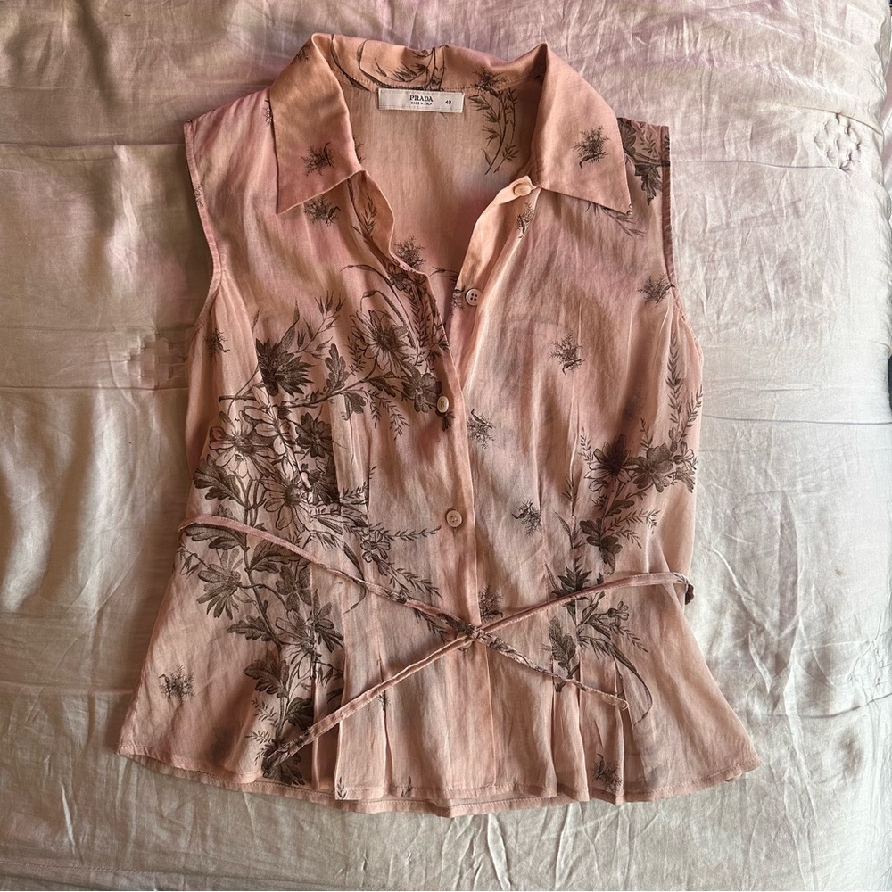 RARE Vintage 00s Silk-Cotton Prada Floral Button-Up Blouse